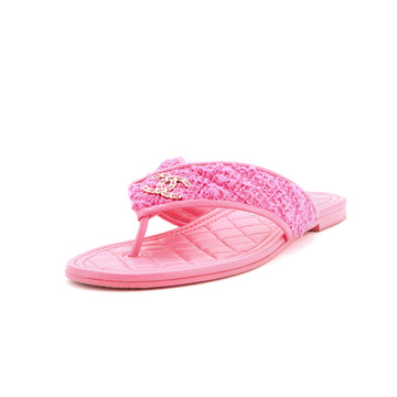 Chanel Women's CC Logo Thong Sandals Tweed and Leather