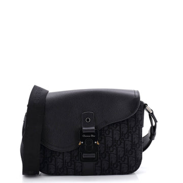 Christian Dior Saddle Buckle Flap Messenger Bag Oblique Canvas and Leather Mini