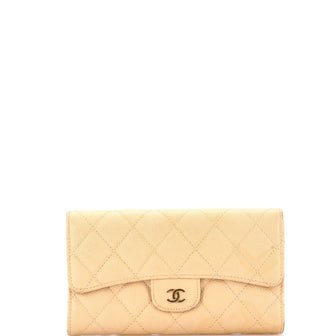 Chanel CC Gusset Classic Flap Wallet Quilted Caviar Long