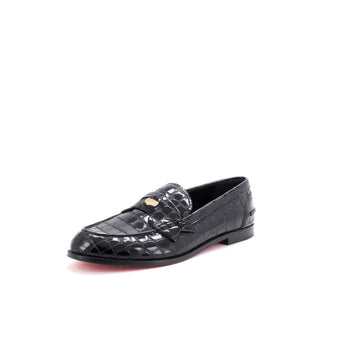 Christian Louboutin Women's Penny Loafers Crocodile Embossed Leather