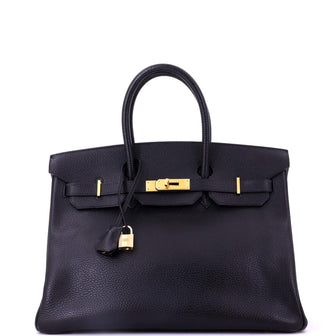 Hermes Birkin Handbag Black Ardennes with Gold Hardware 35