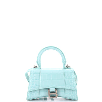 Balenciaga Hourglass Top Handle Bag Crocodile Embossed Leather XS