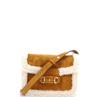 Gucci Horsebit 1955 Shoulder Bag Suede with Shearling Small