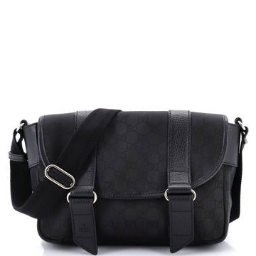Gucci Double Belt Flap Messenger GG Canvas with Perforated Leather Medium