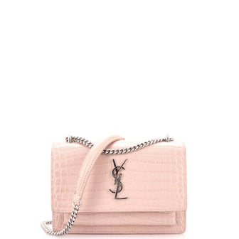 Saint Laurent Sunset Chain Wallet Crocodile Embossed Leather
