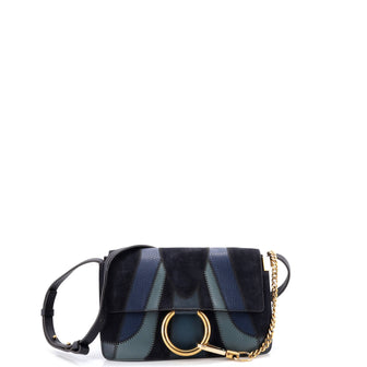 Chloe Faye Patchwork Shoulder Bag Suede Small