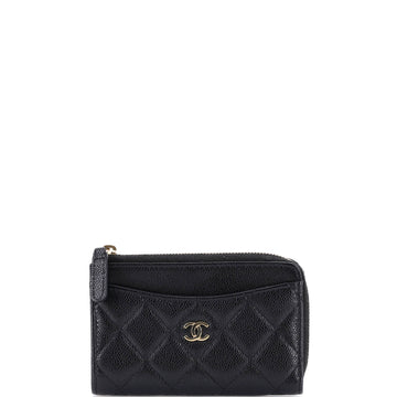 Chanel Zip Around Card Holder Quilted Caviar