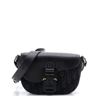 Christian Dior Saddle Buckle Flap Messenger Bag Oblique Canvas and Leather Mini