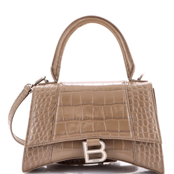 Balenciaga Hourglass Top Handle Bag Crocodile Embossed Leather Small