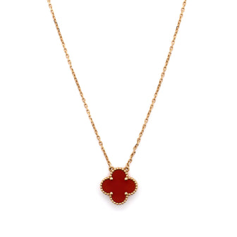 Van Cleef & Arpels Vintage Alhambra Pendant Necklace 18K Yellow Gold and Carnelian