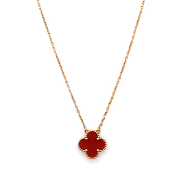 Van Cleef & Arpels Vintage Alhambra Pendant Necklace 18K Yellow Gold and Carnelian
