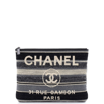 Chanel Deauville Pouch Striped Canvas Medium