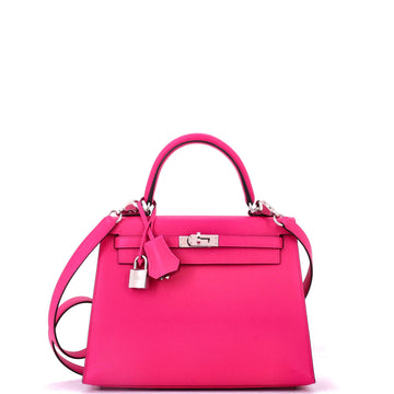 Hermes Kelly Handbag Pink Epsom with Palladium Hardware 25