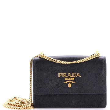 Prada Flap Card Holder with Chain Saffiano Leather Mini