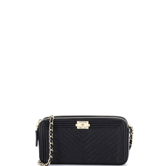 Chanel Boy Double Zip Clutch with Chain Chevron Caviar