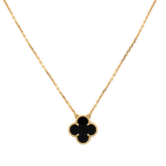 Van Cleef & Arpels Vintage Alhambra Pendant Necklace 18K Yellow Gold and Onyx