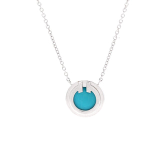 Tiffany & Co. T Circle Pendant Necklace 18K White Gold with Turquoise Small