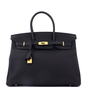 Hermes Birkin Handbag Black Togo with Gold Hardware 35