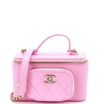 Chanel Business Affinity Top Handle Vanity Case with Chain Quilted Caviar Small