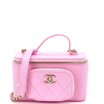 Chanel Business Affinity Top Handle Vanity Case with Chain Quilted Caviar Small