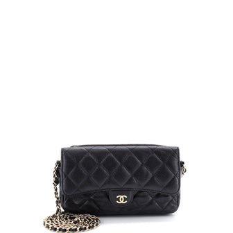 Chanel Classic Flap Phone Holder with Chain Quilted Caviar