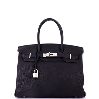 Hermes Birkin Handbag Black Togo with Palladium Hardware 30