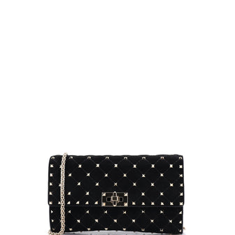 Valentino Garavani Rockstud Spike Wallet on Chain Quilted Suede Small