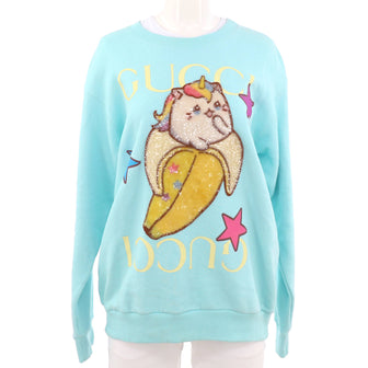 Gucci Women's Bananya Crewneck Sweater Sequin Embellished Cotton