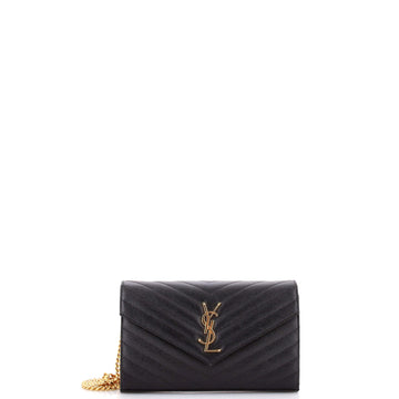 Saint Laurent Classic Monogram Wallet on Chain Matelasse Chevron Leather Medium