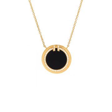 Tiffany & Co. T Circle Pendant Necklace 18K Yellow Gold with Onyx and Diamonds Large