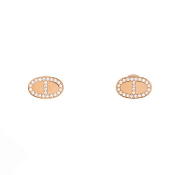 Hermes Chaine d'Ancre Contour Stud Earrings 18K Rose Gold and Diamonds