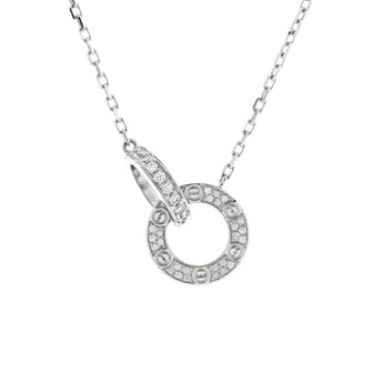 Cartier Love Interlocking Pave Necklace 18K White Gold and Diamonds