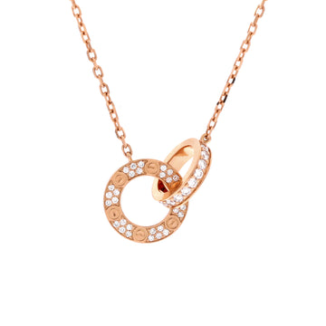 Cartier Love Interlocking Pave Necklace 18K Rose Gold and Diamonds