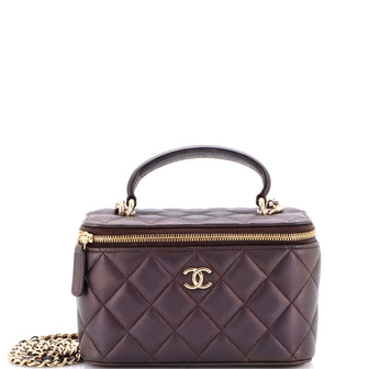 Chanel Classic Top Handle Vanity Case with Chain Quilted Lambskin Small
