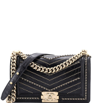 Chanel Boy Flap Bag Chevron Embellished Crumpled Calfskin Old Medium