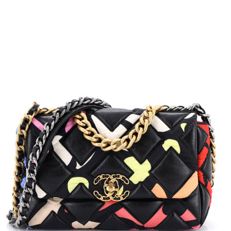 Chanel 19 Flap Bag Quilted Lambskin and Printed Silk Medium