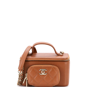 Chanel Business Affinity Top Handle Vanity Case with Chain Quilted Caviar Small