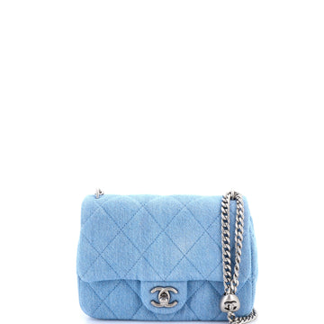 Chanel Sweet Heart Chain Square Flap Bag Quilted Denim Mini