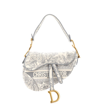 Christian Dior Saddle Bag Logo Embroidered Canvas Medium