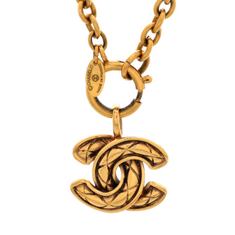 Chanel Vintage Quilted CC Pendant Necklace Metal Large
