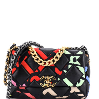 Chanel 19 Flap Bag Quilted Lambskin and Printed Silk Medium