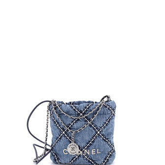 Chanel 22 Chain Hobo Quilted Stitched Denim Mini