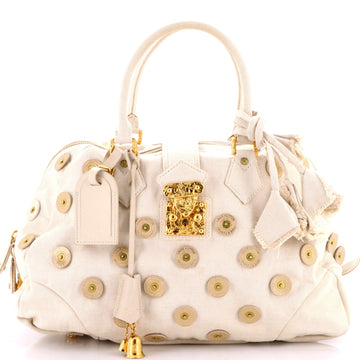 Louis Vuitton Polka Dot Panama Bowly Handbag Embellished Canvas