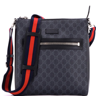 Gucci Web Strap Front Zip Messenger Bag GG Coated Canvas Medium