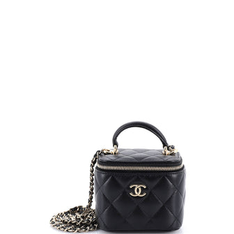 Chanel Classic Top Handle Vanity Case with Chain Quilted Lambskin Mini