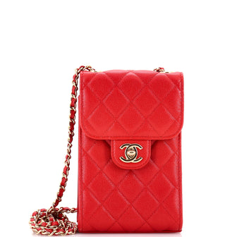 Chanel CC Flap Phone Holder Crossbody Bag Quilted Caviar