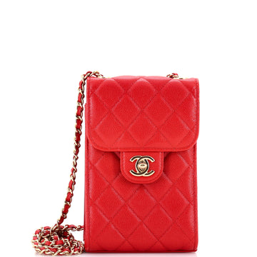 Chanel CC Flap Phone Holder Crossbody Bag Quilted Caviar