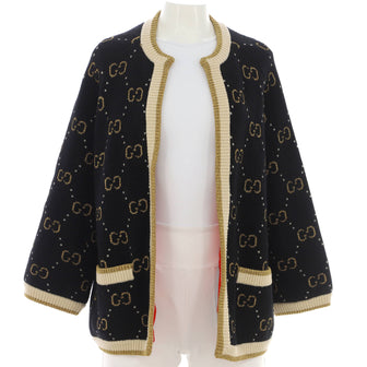 Gucci Women's Two Pocket Open Cardigan GG Lame Wool Blend