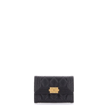 Chanel Boy Flap Card Case Quilted Caviar