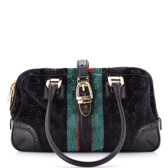 Gucci Glam Boston Bag Horsebit Embossed Velvet Large